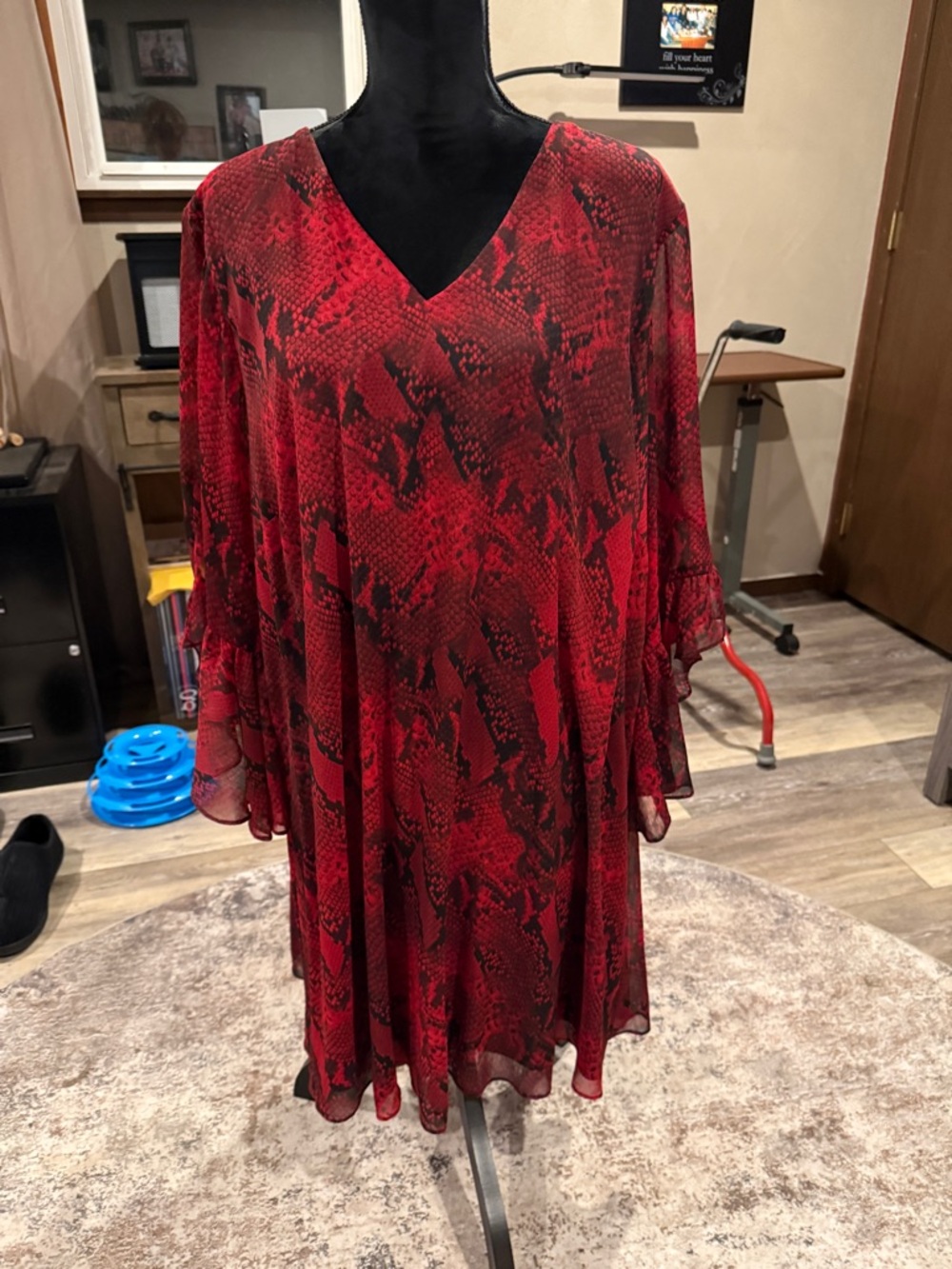 Calvin Klein Red Snake Print V-Neck Blouse